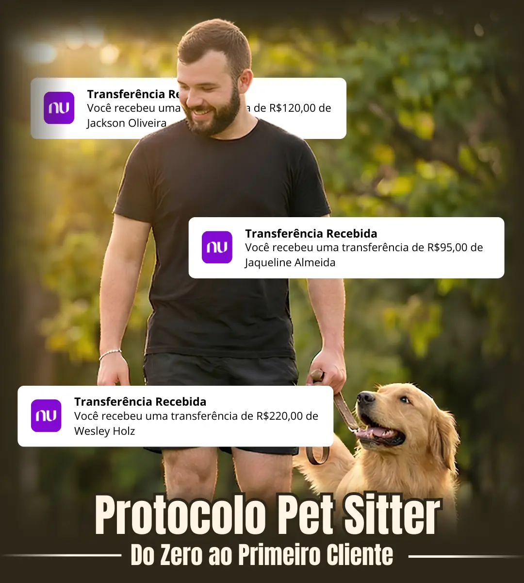 Profissional Pet Sitter feliz passeando com cachorro